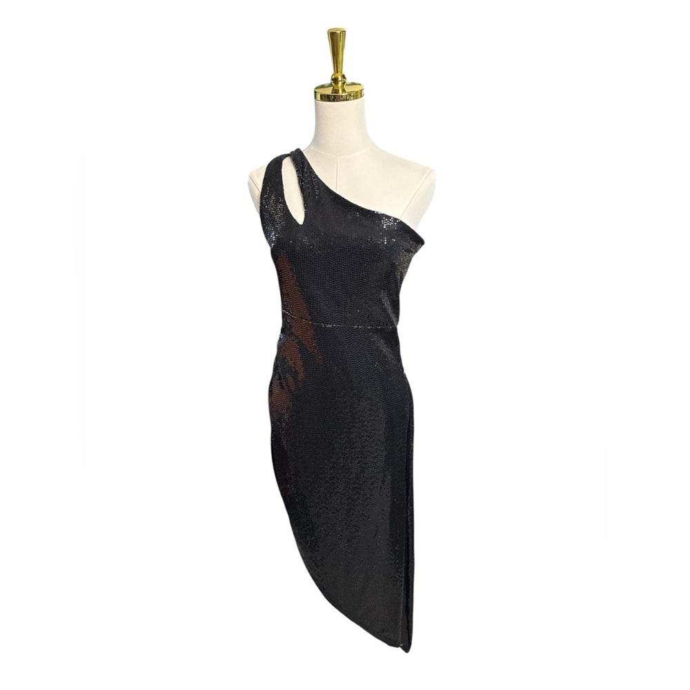 Express Sexy Black One-Shoulder Sparkle Sequin Midi Dress Size M